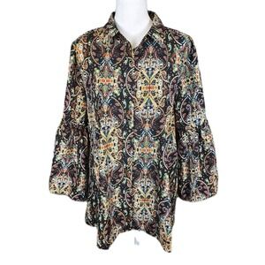 Susan Graver Blouse Top Womens‎ Medium Large Boxy Oversized Festival Boho Retro